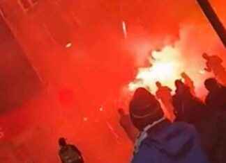 Hearts European Match: Edinburgh Football Fans Light Pyros and Fireworks news-08112024-034537